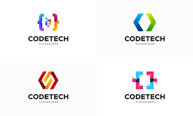 Satz moderner codierungslogodesigns konzeptvektor, logo-symbolvektor der programmiertechnologie