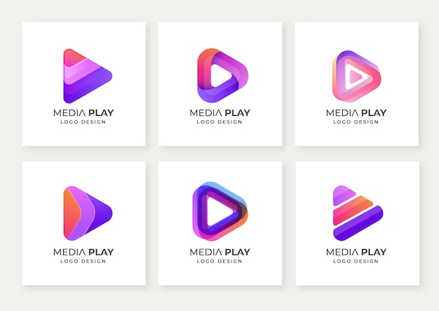 Satz moderner Media Play Logo-Designvorlagen