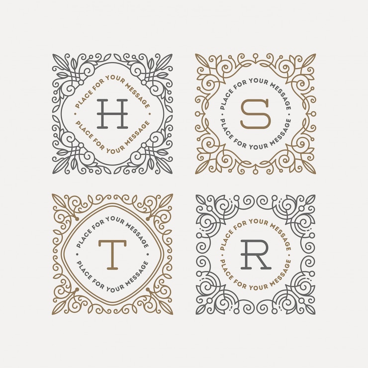 Vektor satz monogramm-logo-schablone mit kalligraphischen eleganten verzierungsrahmen der schnörkel.