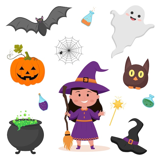 Satz nette Halloween-Ikonen Vektorillustration