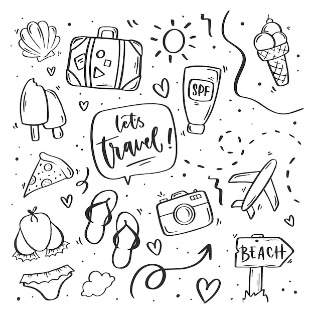 Satz niedlicher Vektor-Sommerreiseaufkleber Sammlung von Strandparty-Scrapbooking-Elementen