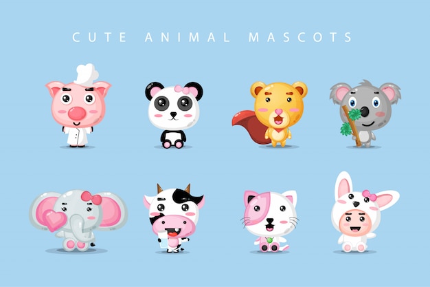 Satz niedliches Tiermaskottchen