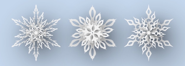Satz Papier geschnittene Schneeflocken.