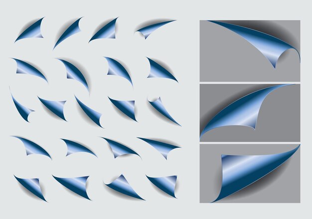 Vektor satz papierlocken mit realistischem schatten oder gewellten ecken leeres leeres buch oder gebogene seitenfalte