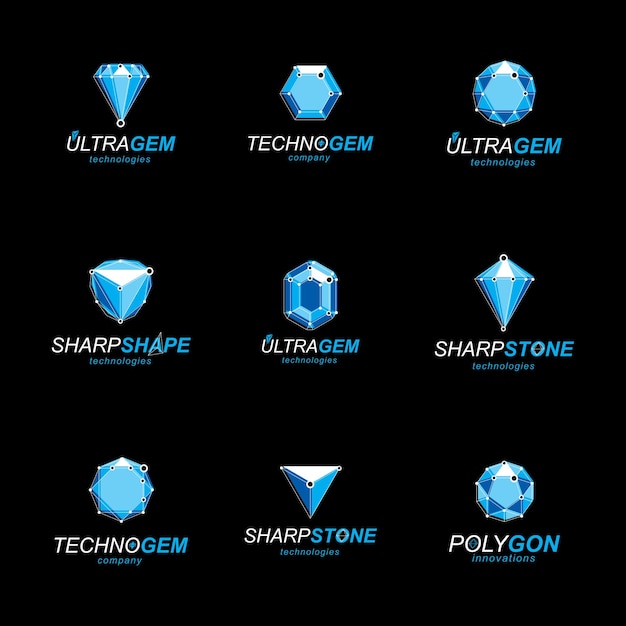 Vektor satz perspektivischer technologieformen, sammlung polygonaler drahtgitterobjekte. sammlung von diamant-designelementen.