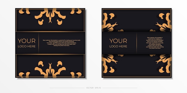 Satz postkarten in schwarz mit indischen mustern vektordesign der einladungskarte mit mandala-ornament