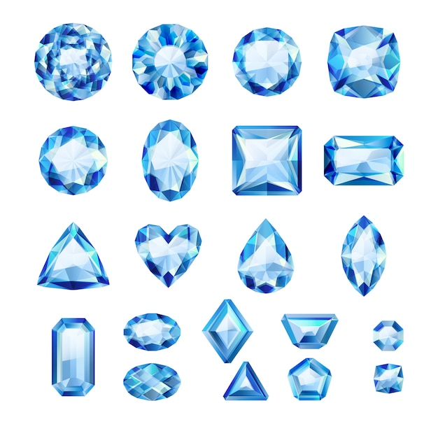 Vektor satz realistische blaue juwelen. bunte edelsteine. saphire auf weißem hintergrund.