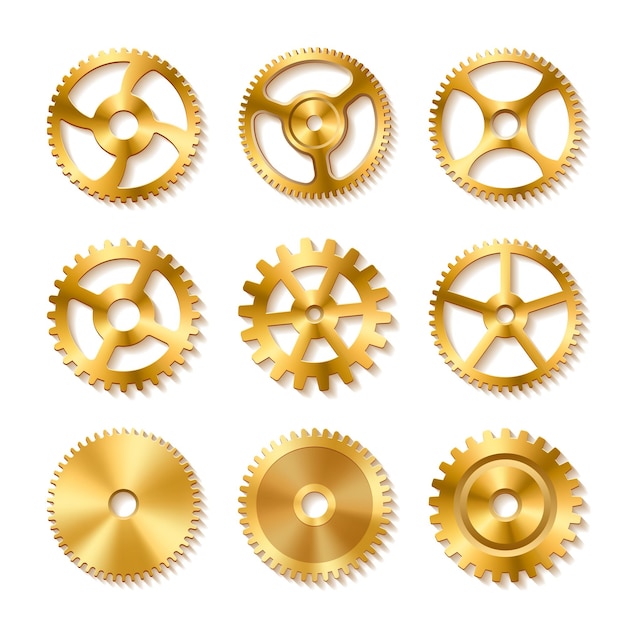 Satz realistische goldene Zahnräder