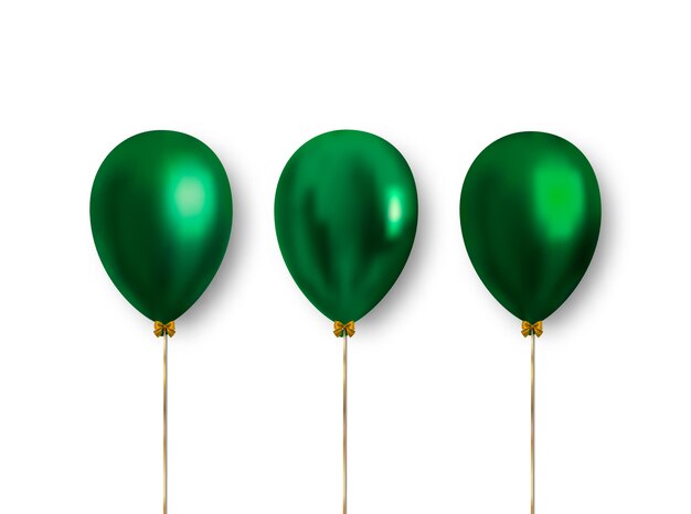 Satz realistische schöne grüne luftballons mit fallendem schatten.