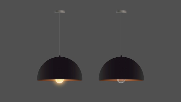 Satz realistische schwarze Kronleuchter. Deckenlampe. Loft-Stil. Element für die Innenausstattung.