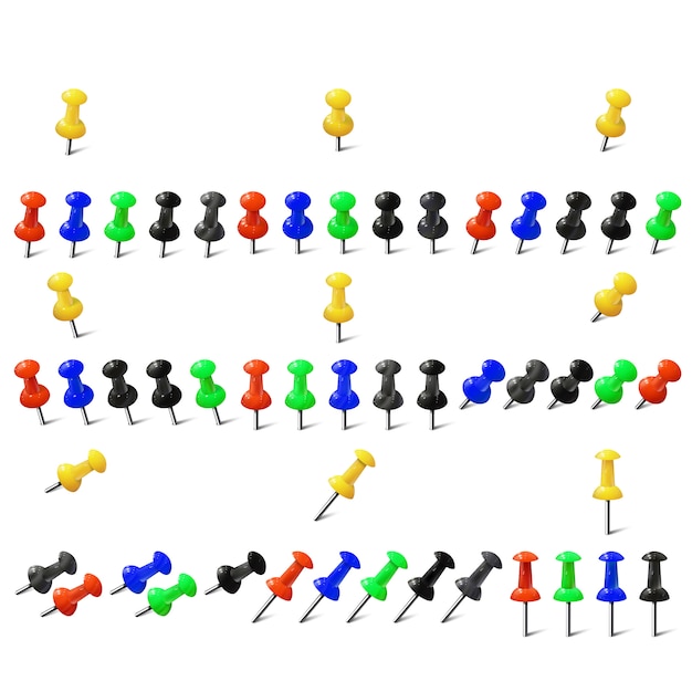 Satz realistische stecknadeln in verschiedenen farben. reißnägel