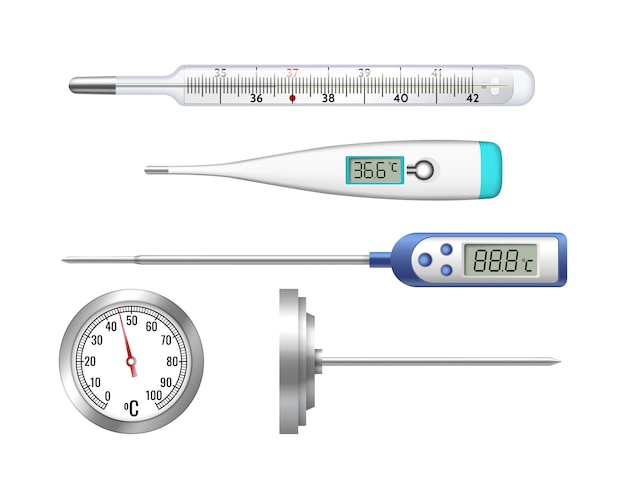 Satz realistische thermometer quecksilber klassisch, elektronisch, thermometer