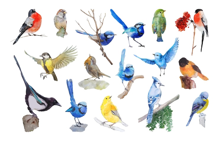 Vektor satz realistische vögel des aquarells.