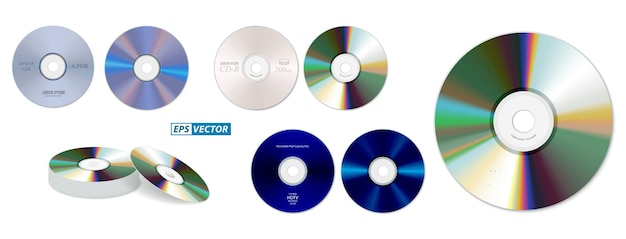 Vektor satz realistischer dvd-hochgeschwindigkeits- oder cd-discs isoliert oder stapel von compact-discs realistische speicherdisc