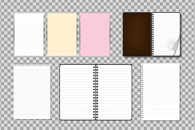 Satz realistischer notizblock auf dem transparenten hintergrund. realistische papiermodellvorlage für covering, branding, corporate identity und werbung.