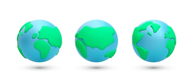Satz realistischer Planeten-Erde-Symbole aus verschiedenen Blickwinkeln, isoliert auf weißem Hintergrund. Vektorillustration
