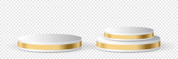 Satz realistischer weißer leerer Produktpodestszene Podest mit goldener Linie Podium für Werbung Ständer für kosmetische Produkte Vektorillustration