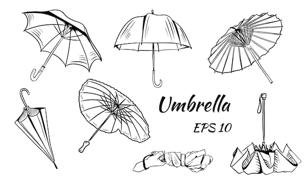 Satz Regenschirme. Cartoon-Stil. Verschiedene chinesische Regenschirme