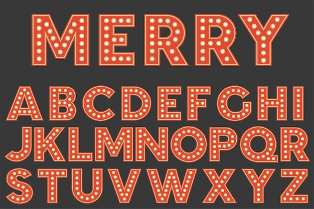 Satz retro- glühlampe-alphabet für weihnachten