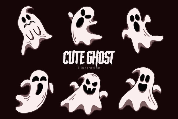 Satz sammlung cute ghost horror cartoon flaches design handgezeichnet spooky emoji lustiges geist-doodle