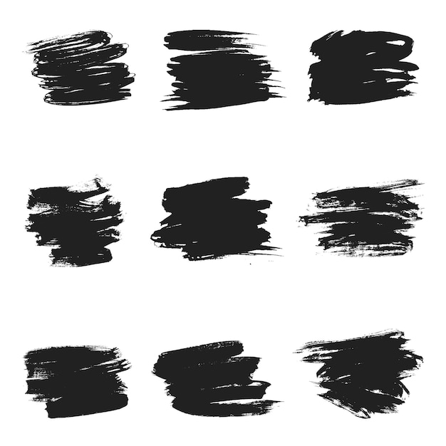 Satz schmutziger künstlerischer abstrakter elemente mit schwarzer farbebeschaffenheitsvektorillustration der pinselstriche