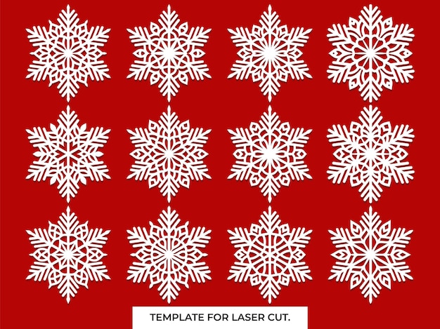 Satz schneeflocken laserschnittmuster für weihnachtspapierkarten-designelemente beim scrapbooking