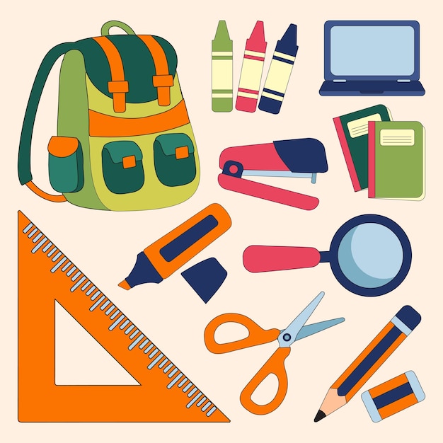 Satz Schulbriefpapier, einfache FlatLined-Illustration