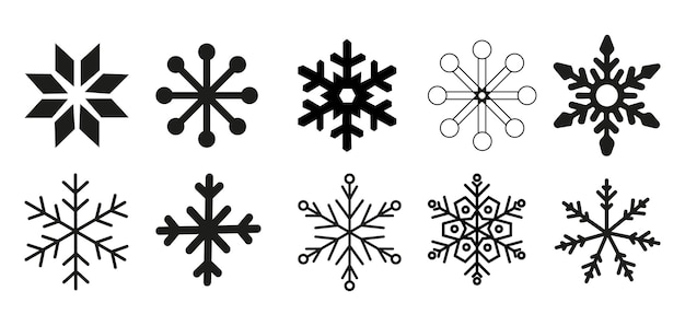 Satz schwarze und weiße Schneeflocken. winterliche Schneeflocken. Vektorgrafiken