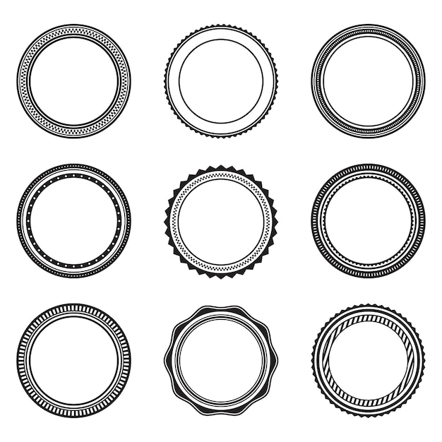 Satz schwarze vintage runde rahmen mit verzierung. abstrakte schwarze ränder