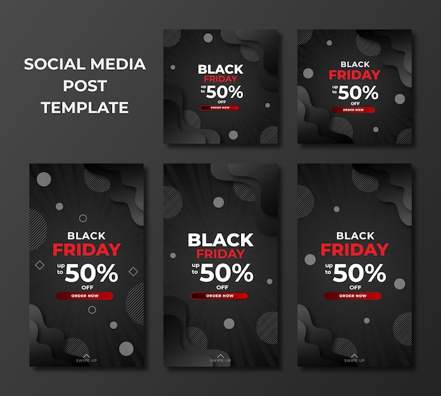 Vektor satz schwarzer freitag-verkauf in der modernen entwurfsschablone für social-media-beitrag