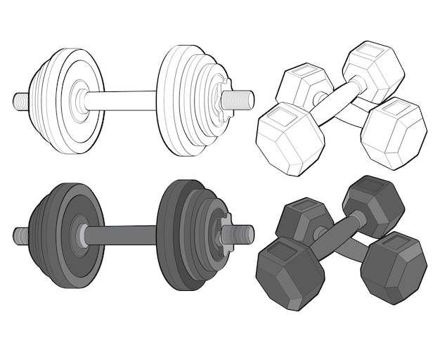 Satz schwere sporthanteln für das turnen vektor schwere sporthanteln isoliert mit weißem hintergrund