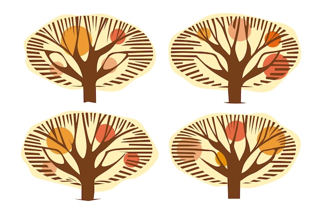 Satz stilisierte Bäume Herbstbäume isoliert auf weißem Hintergrund
