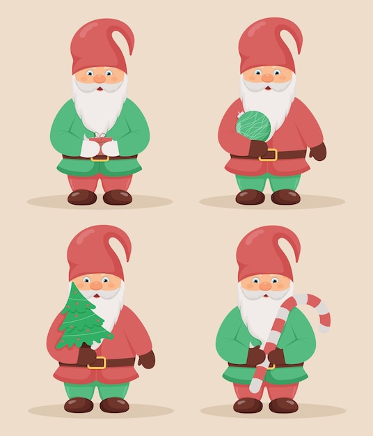 Satz süße kleine Gnome. Weihnachts- und Neujahrscharakter.