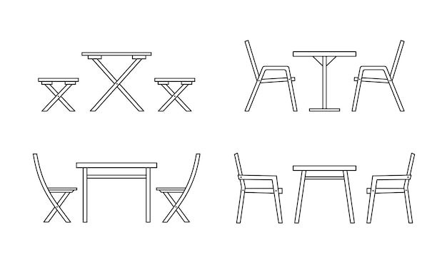 Vektor satz tische und stühle im freien für terrassenstraßencafé-vektorillustration