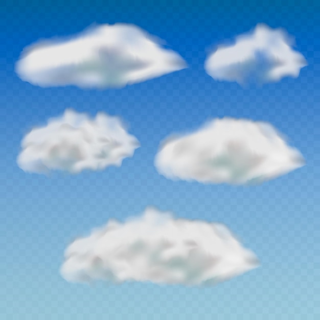 Satz transparenter verschiedener wolken isoliert auf transparentem hintergrund vektorillustration eps 10