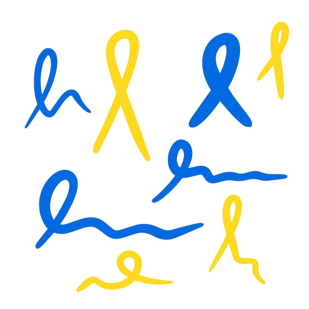 Satz ukrainischer Streifenbänder in blauen gelben u.a. Nationalfarben auf weißer Hintergrundvektorillustration
