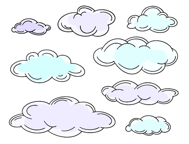 Satz umrisswolken im lineart-stil einfache vektorillustration