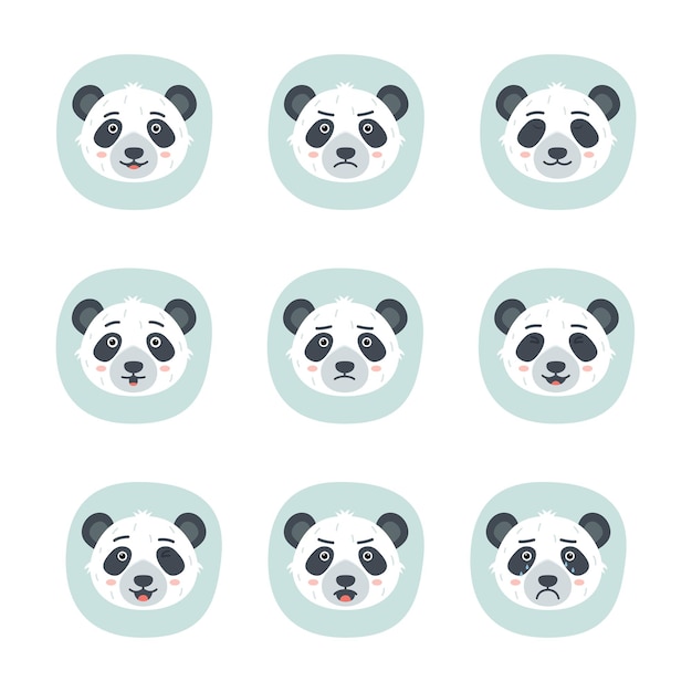 Satz verschiedene Emotionen des Pandas, Vektorillustration