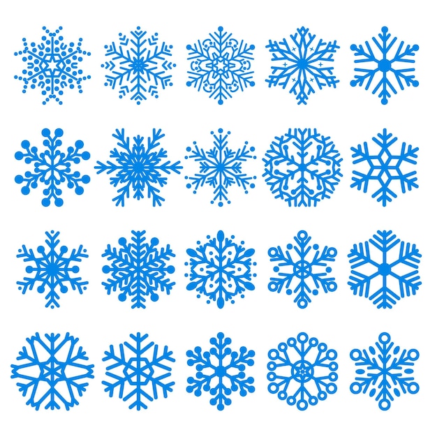 Satz verschiedene Formen der blauen Schneeflocken auf weißem Hintergrund Auch im corel abgehobenen Betrag