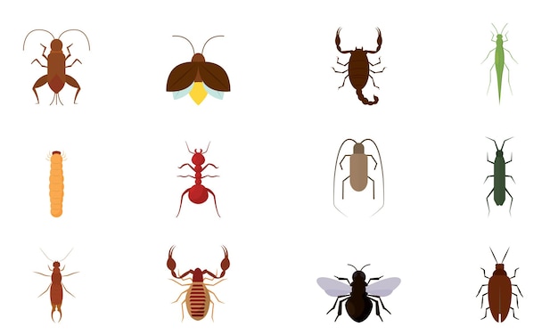 Satz verschiedener farbiger Insekten-Ikonen Vektor-Illustration