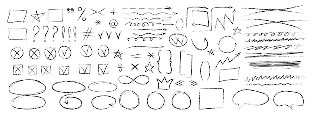 Satz verschiedener Pfeile Sprachblasen Symbole Interpunktionszeichen Sternchen Doppelpunkte Unterstriche