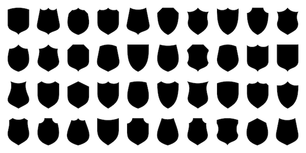 Satz verschiedener Vintage-Schild-Ikonen Schwarze heraldische Schilde Schutz- und Sicherheitssymbol-Etikett Vektorillustration