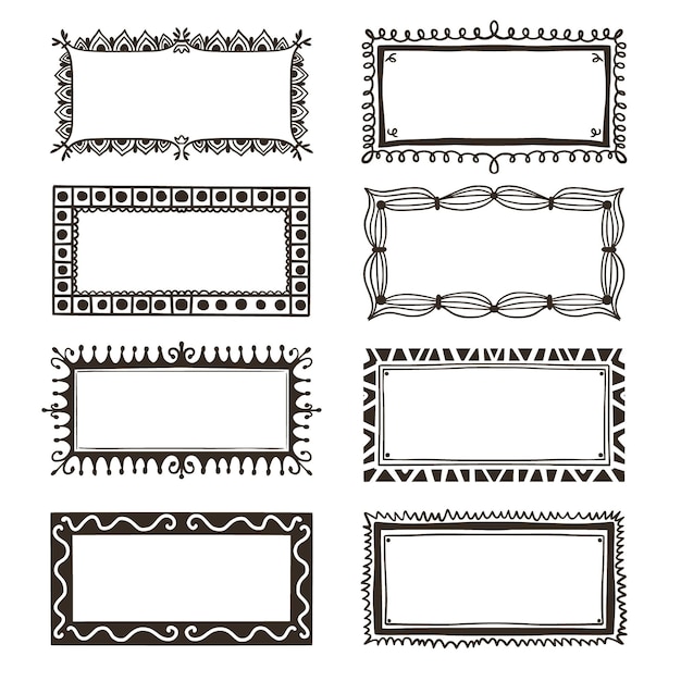 Satz verzierte schönheitsrahmen handgezeichnet