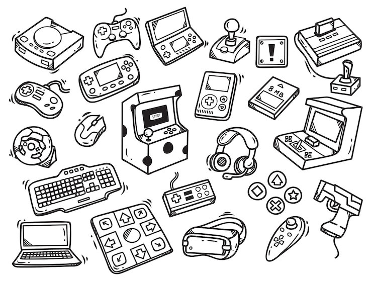 Vektor satz videospielgekritzel