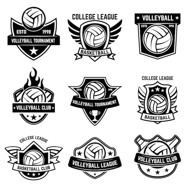 Vektor satz volleyball-sportembleme. element für plakat, logo, etikett, emblem, zeichen, t-shirt. illustration