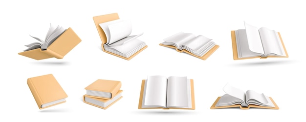 Satz von 3D-realistischen Büchern, die auf weißem Hintergrund isoliert sind 3D-Buch-Ikonen Vektorillustration