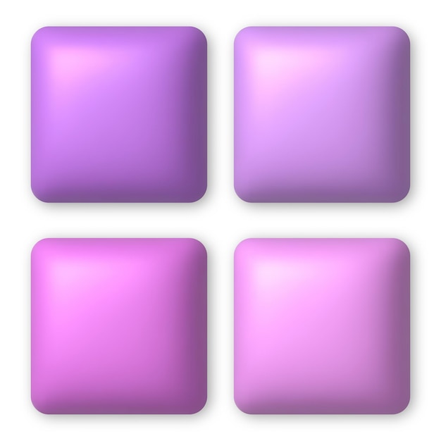 Satz von 4 rosa und lila 3d-schaltflächen für webdesign 3d-realistisches gestaltungselement