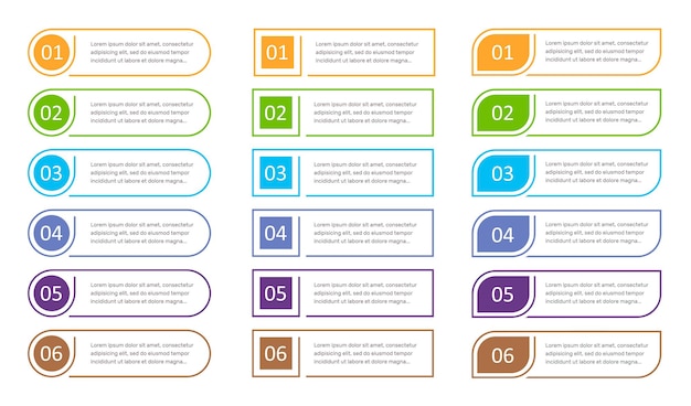 Satz von 6 schritten infografik-elemente, optionen.