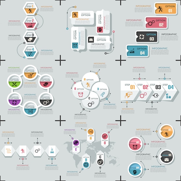 Satz von 9 flachen minimalen infografik-vorlagen