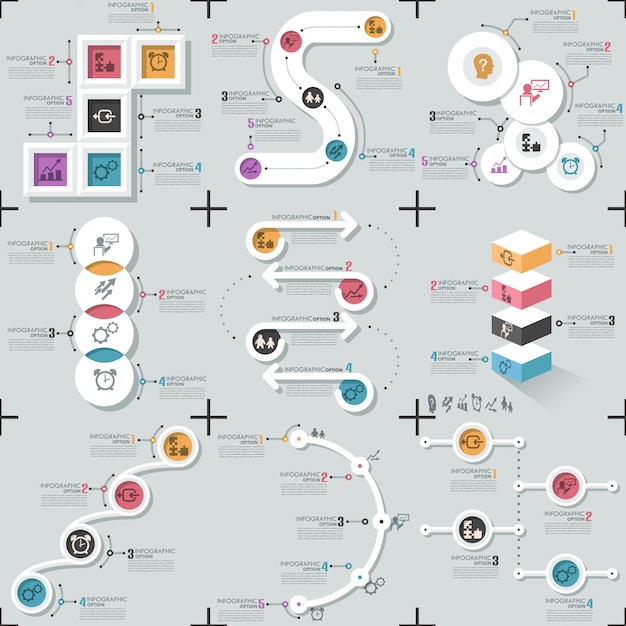 Vektor satz von 9 flachen minimalen infografik-vorlagen